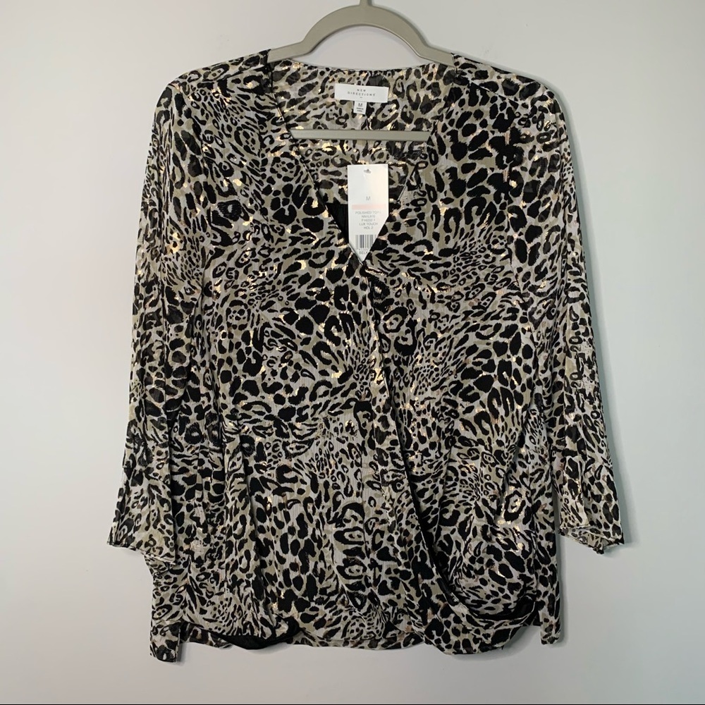 Women’s new New Directions brown leopard print wrap blouse size Medium M